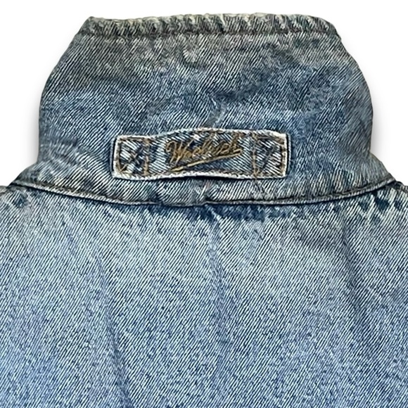 Woolrich 90s Denim Work Jacket Men's L Leather Collar Blanket Lined Distressed - Picture 9 of 16